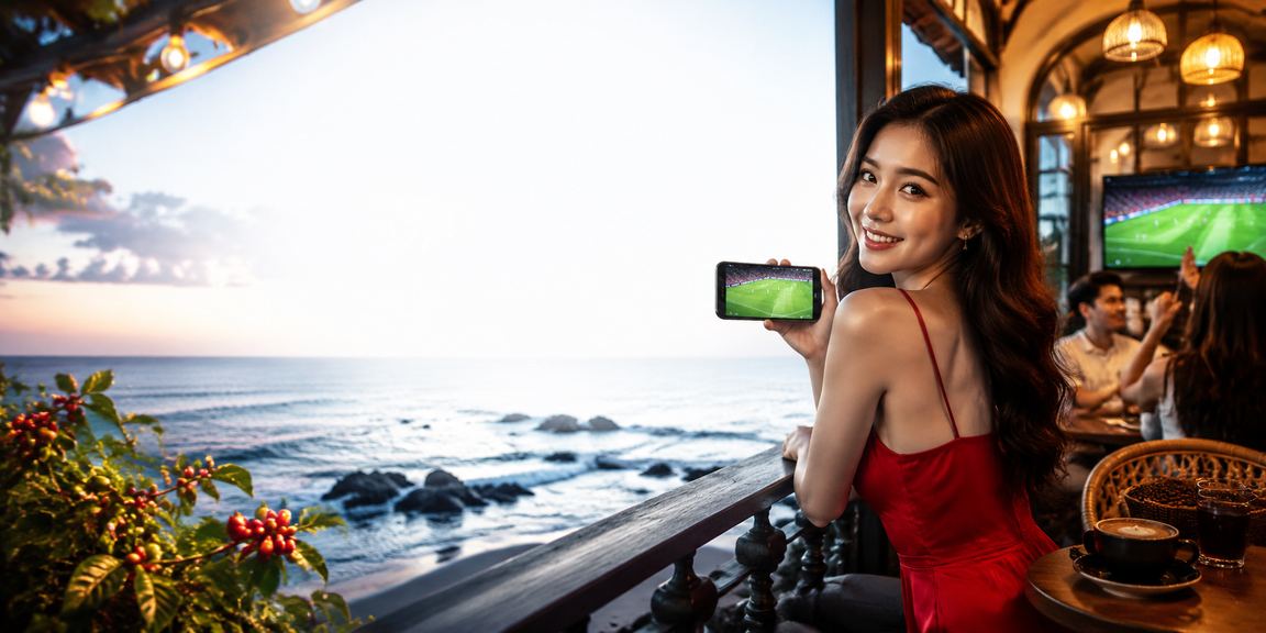 Người dùng tại Buôn Ma Thuột xem bóng đá và đặt cược trên điện thoại bên cà phê
